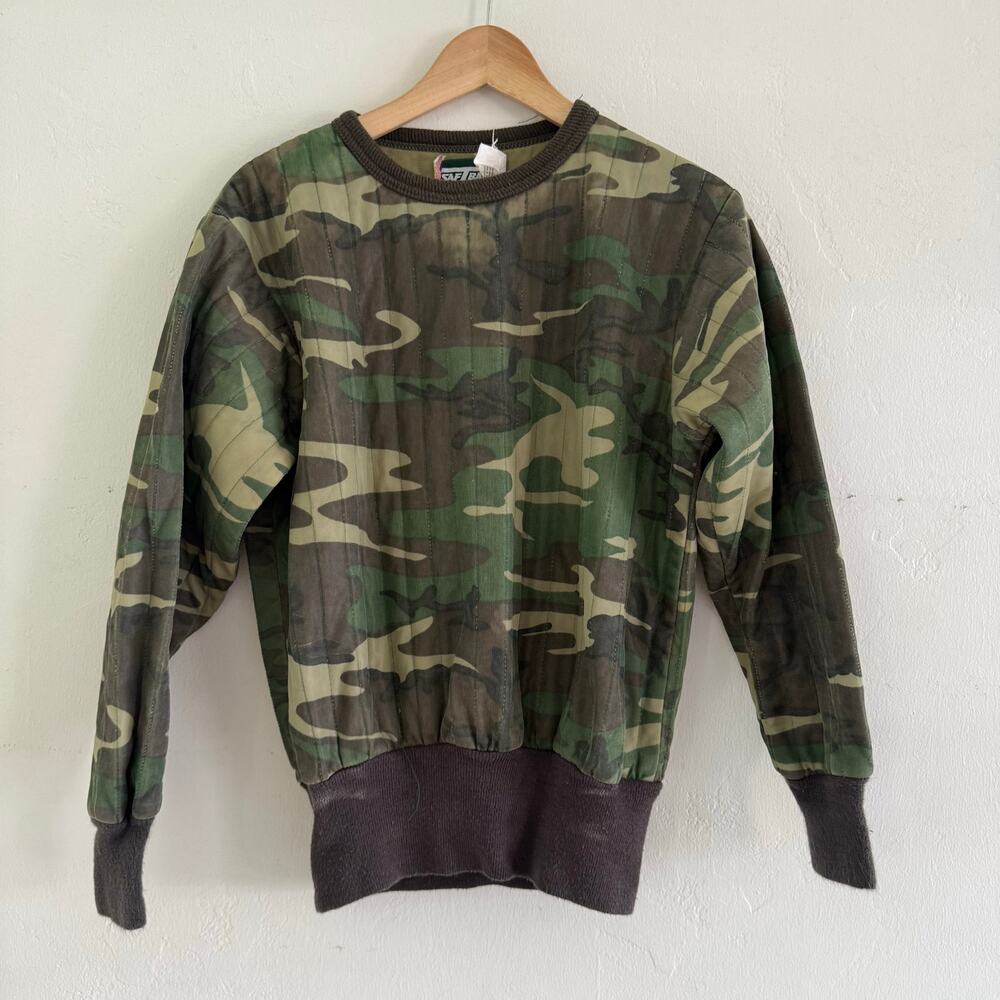Vintage SafTbak‎ Camo Thermal Sweater Pullover Made In USA Camouflage